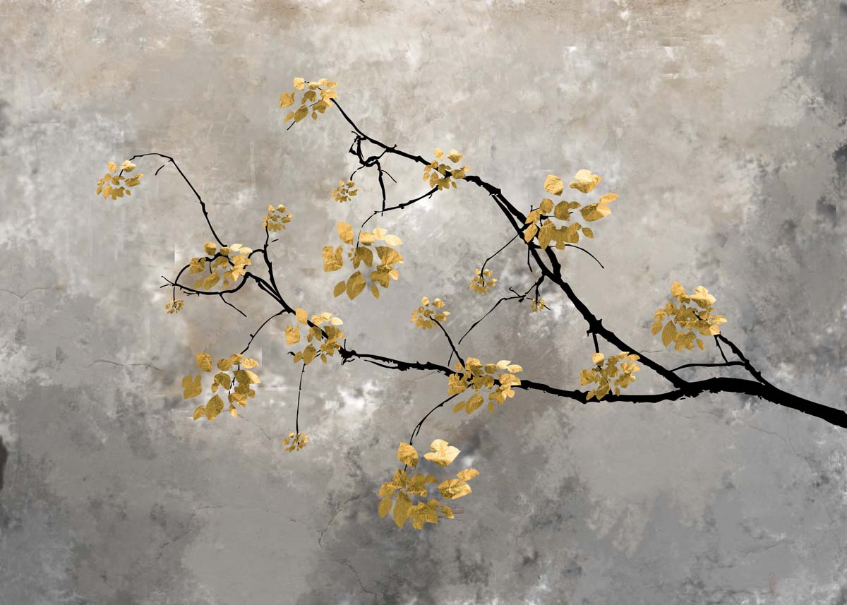 Verde, Minimalist Nature Charm with Gold Leaf Accents Wallpaper Mural