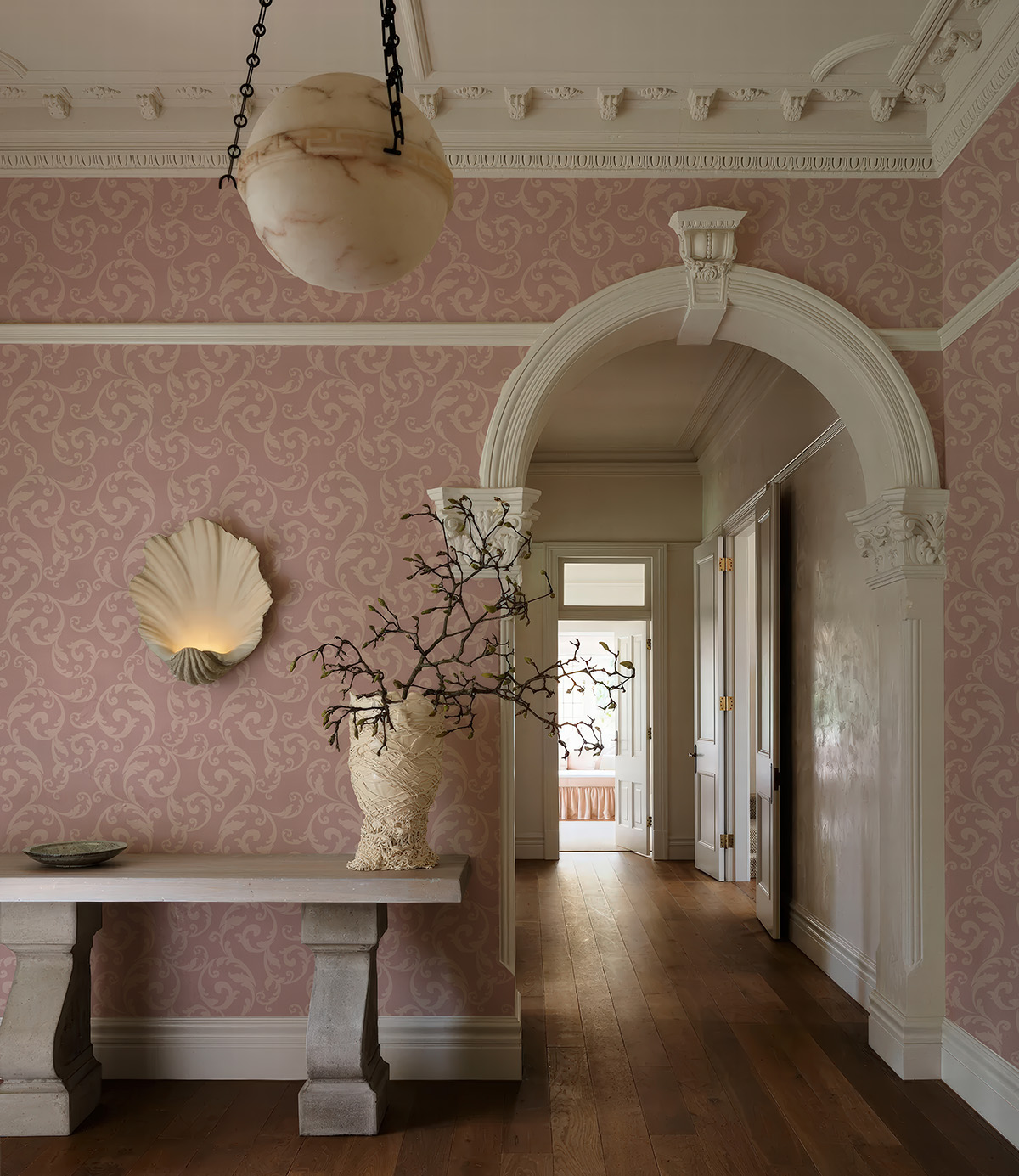 Vintage Curl Pastel Pink Wallpaper