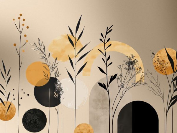 Warm Golden Amber Botanic Aura Wallpaper Mural