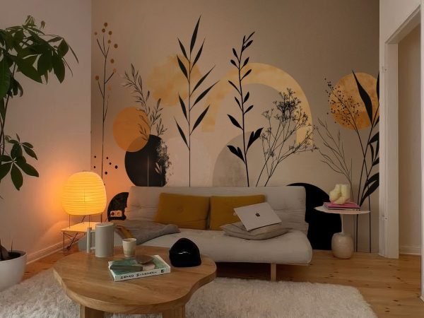 Warm Golden Amber Botanic Aura Wallpaper Mural