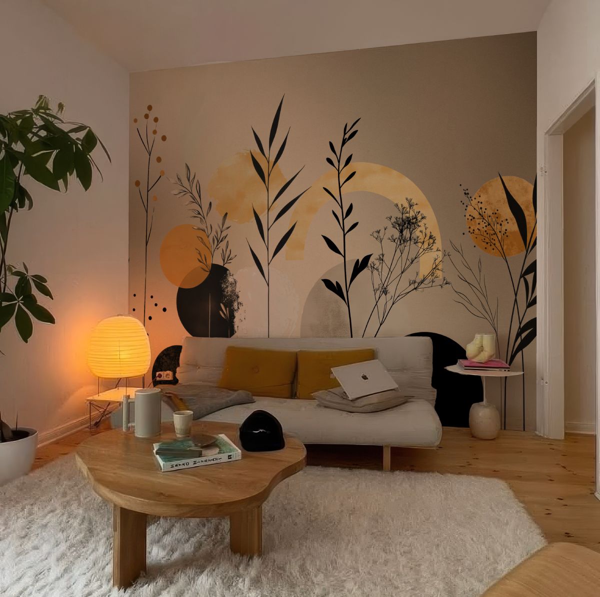 Warm Golden Amber Botanic Aura Wallpaper Mural