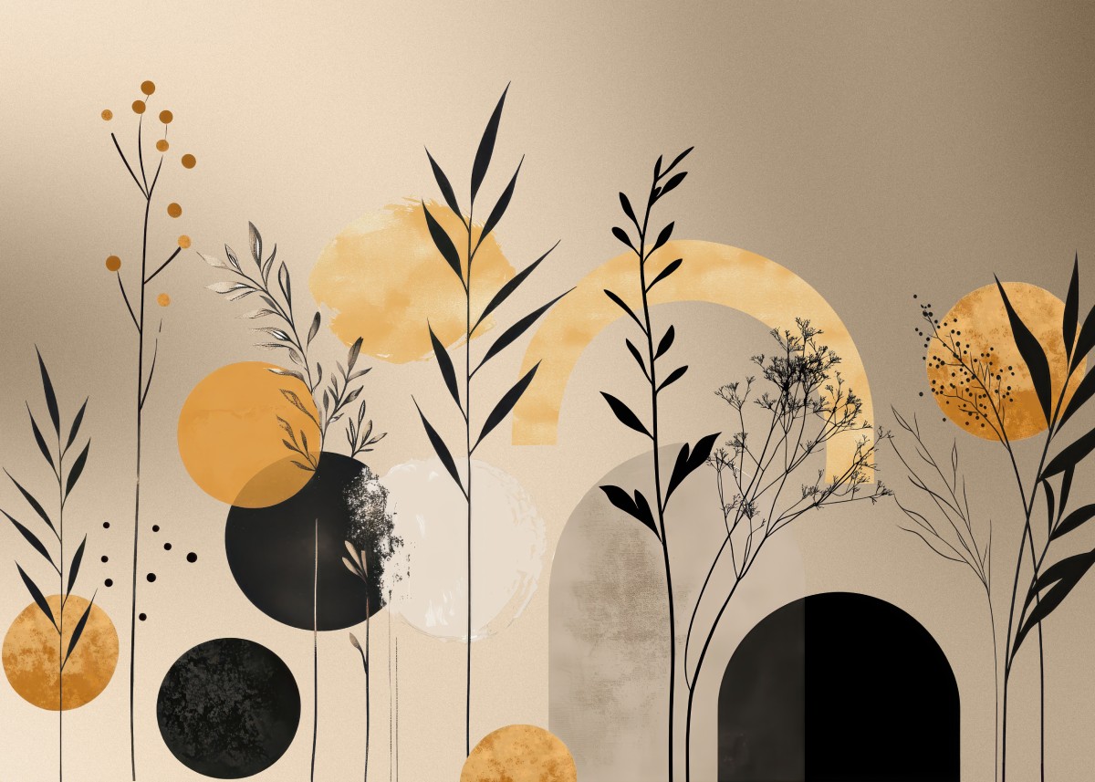 Warm Golden Amber Botanic Aura Wallpaper Mural
