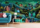 Whimsical Village Night Wallpaper Mural