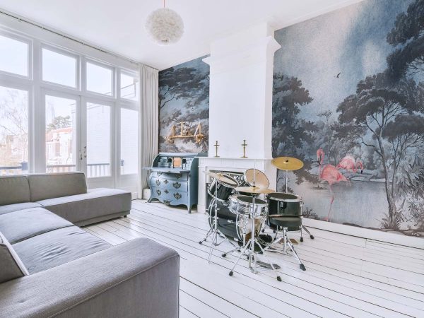 Whispering Waters, Flamingos in a Soft Woodland Wallpaper Mural