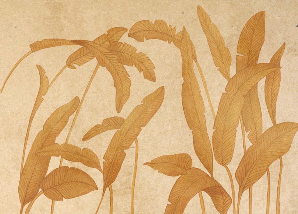 Zanara, Muted Ochre Tones Leaves Wallpaper Mural