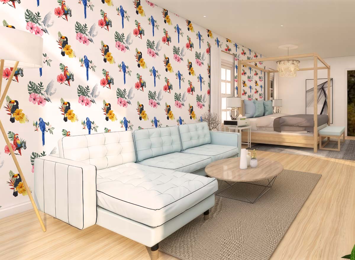 Zazu, Vivid Birds and Tropical Florals Wallpaper Mural