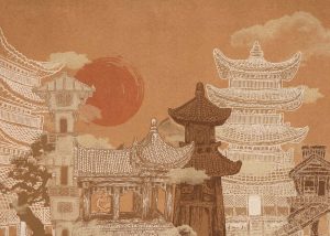 Zen Drift, Vintage Japanese Architectural Dreamscape Wallpaper Mural