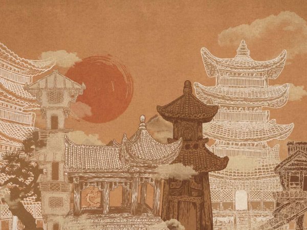 Zen Drift, Vintage Japanese Architectural Dreamscape Wallpaper Mural