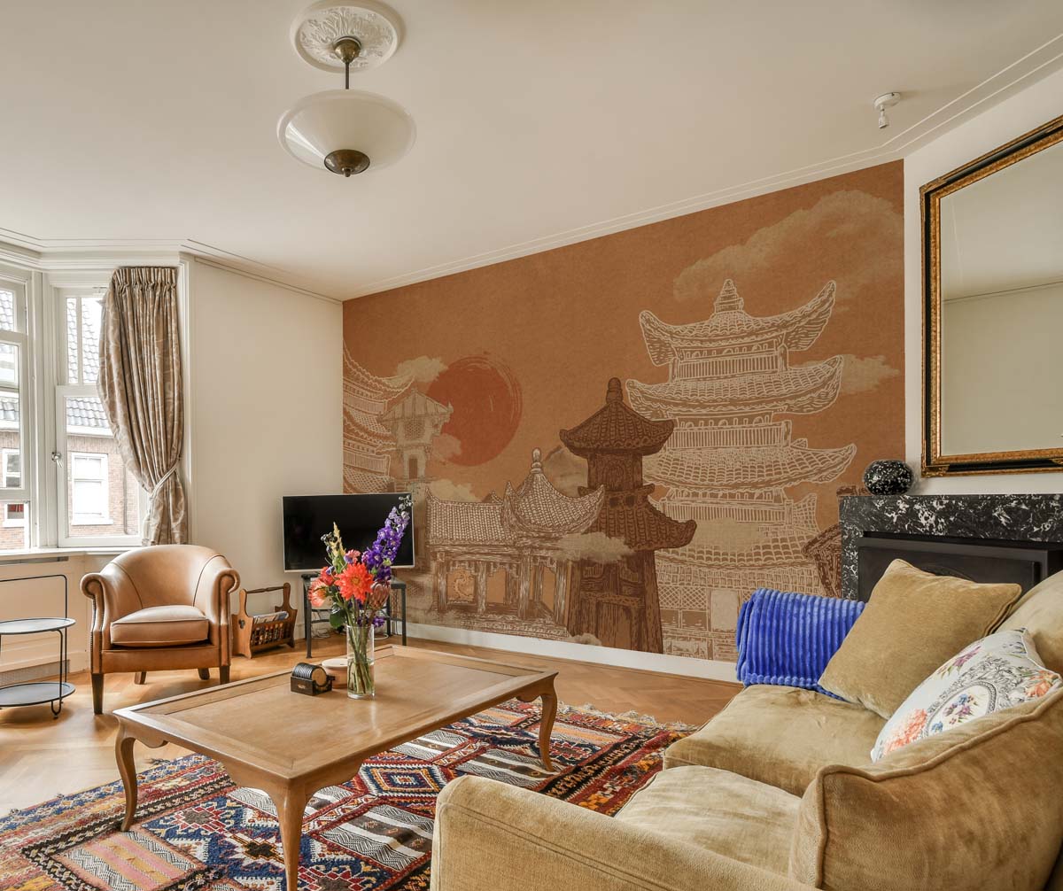 Zen Drift, Vintage Japanese Architectural Dreamscape Wallpaper Mural