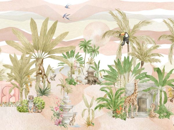 Deserra, Soft Safari Scene in A Pastel Oasis Wallpaper