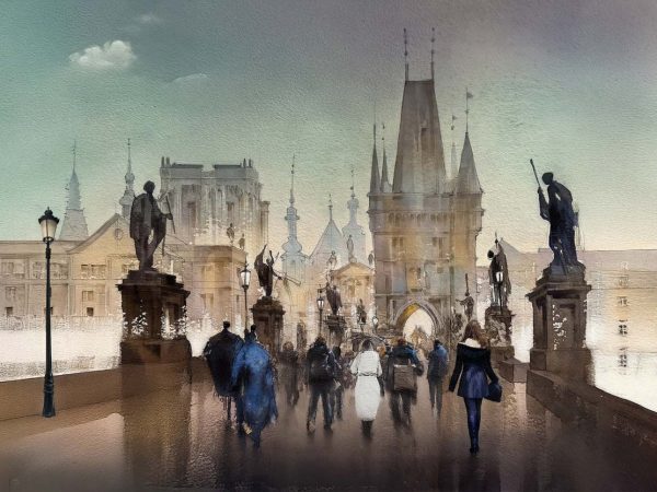 Everglen, Watercolor-Style Charles Bridge Scene Mural