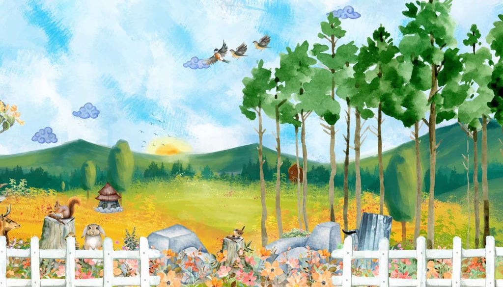 Frostel, Cheerful Forest Morning with Furry Friends Mural