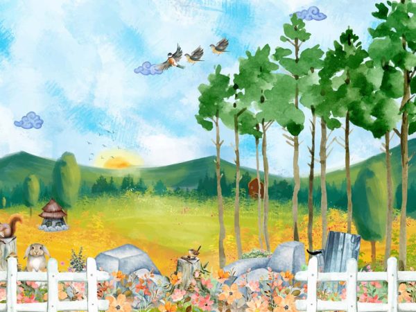 Frostel, Cheerful Forest Morning with Furry Friends Mural