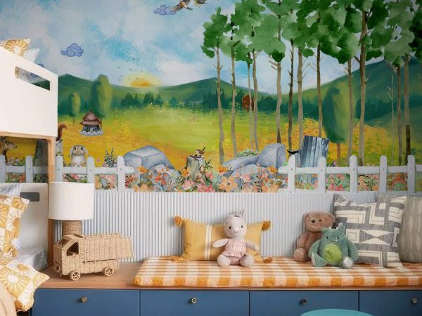 Frostel, Cheerful Forest Morning with Furry Friends Mural