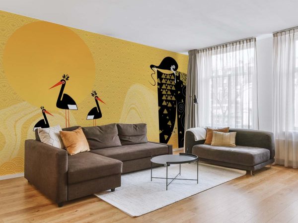 Geisha, Golden Artistic Tribute to Japanese Elegance Mural