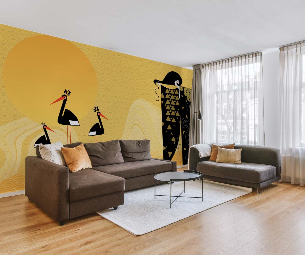 Geisha, Golden Artistic Tribute to Japanese Elegance Mural