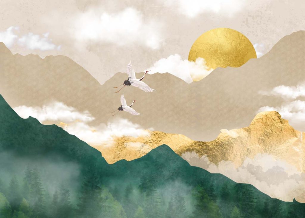 Kumiko, Golden Moment in A Peaceful Japanese Scene Mural