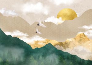 Kumiko, Golden Moment in A Peaceful Japanese Scene Mural