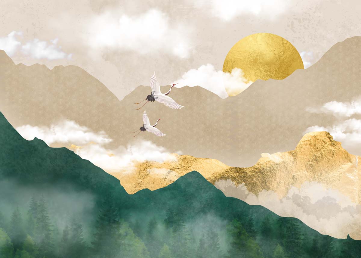 Kumiko, Golden Moment in A Peaceful Japanese Scene Mural