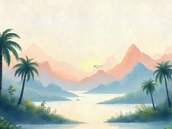 Lagoon, Serene Tropical Dawn Mural