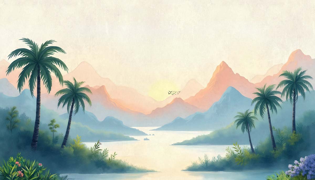 Lagoon, Serene Tropical Dawn Mural