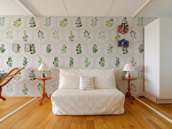 Leaflet, Hexagonal Pattern Botanical Elegance Mural