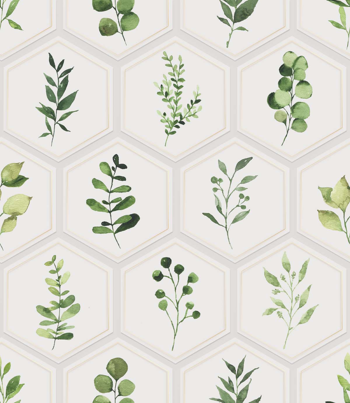 Leaflet, Hexagonal Pattern Botanical Elegance Mural
