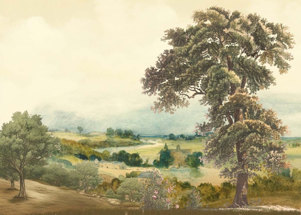 Pastoral, Timeless Mid Century English Countryside Painting Mural