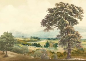 Pastoral, Timeless Mid Century English Countryside Painting Mural