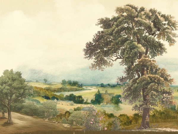 Pastoral, Timeless Mid Century English Countryside Painting Mural