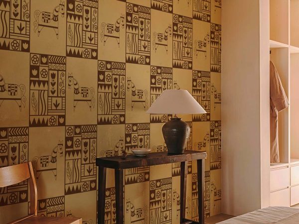 Petroglyphs, Warm Brown Tribal Pattern Wallpaper