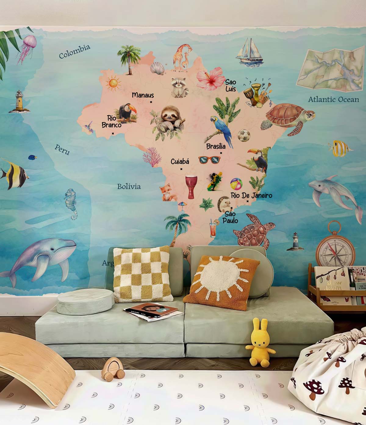 Rio, Serene Brazil Map Kids Room Mural