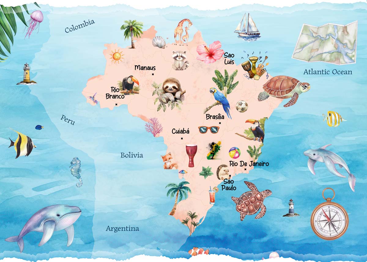 Rio, Serene Brazil Map Kids Room Mural