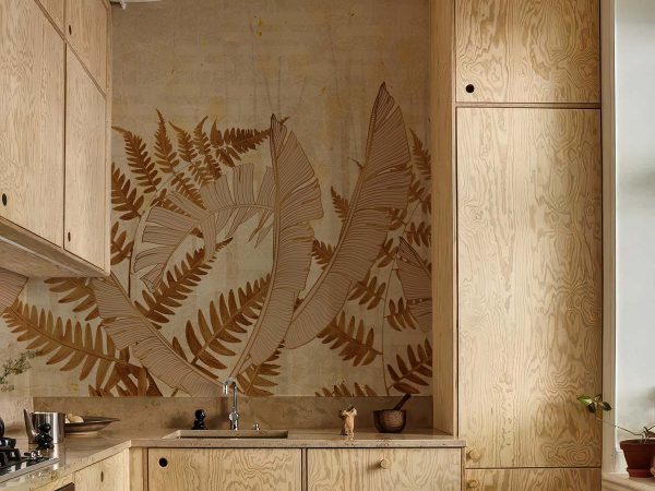 Sepiana, Rich Sepia Forest of Layered Exotic Leaves Wallpaper Mural