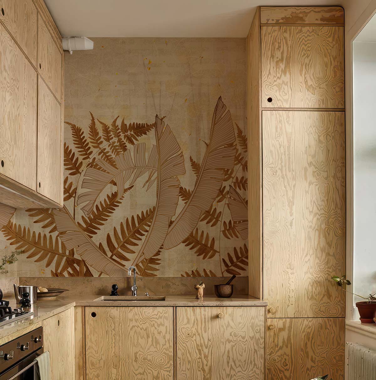 Sepiana, Rich Sepia Forest of Layered Exotic Leaves Wallpaper Mural