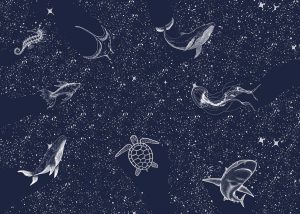 Starfield, White Line Sea Creatures Mural
