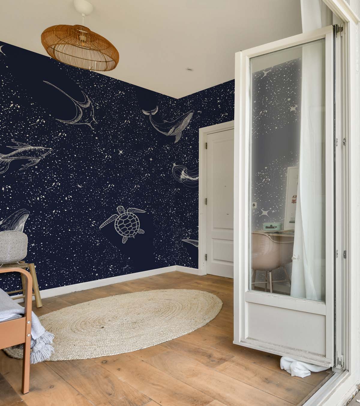 Starfield, White Line Sea Creatures Mural
