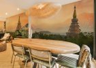 Sunsora, Tranquil Pagoda Sunrise in Forest Wallpaper Mural