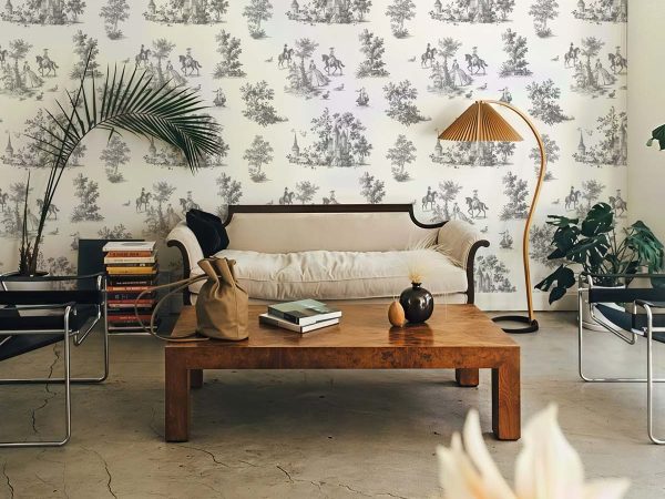 Toile, Charcoal Grey French Pastoral Mural