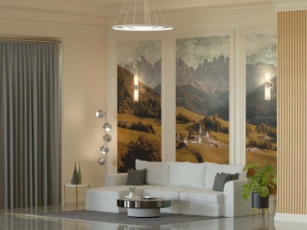 Valle, Artistic Oil Painting of An Alpine Village Mural