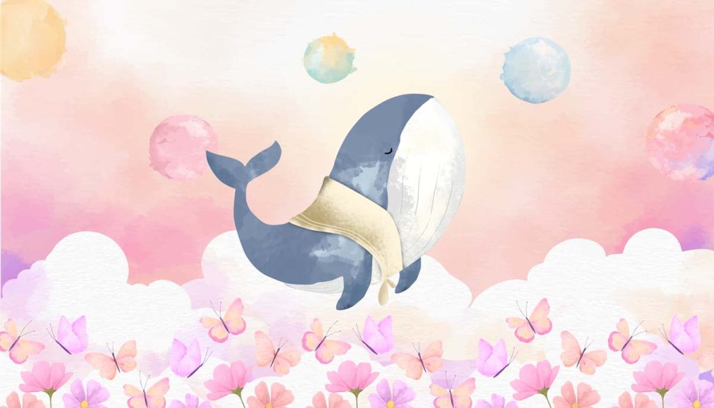 Whalora, Serene Whale in A Glowing Ethereal World Wallpaper Mural