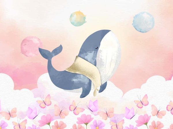 Whalora, Serene Whale in A Glowing Ethereal World Wallpaper Mural