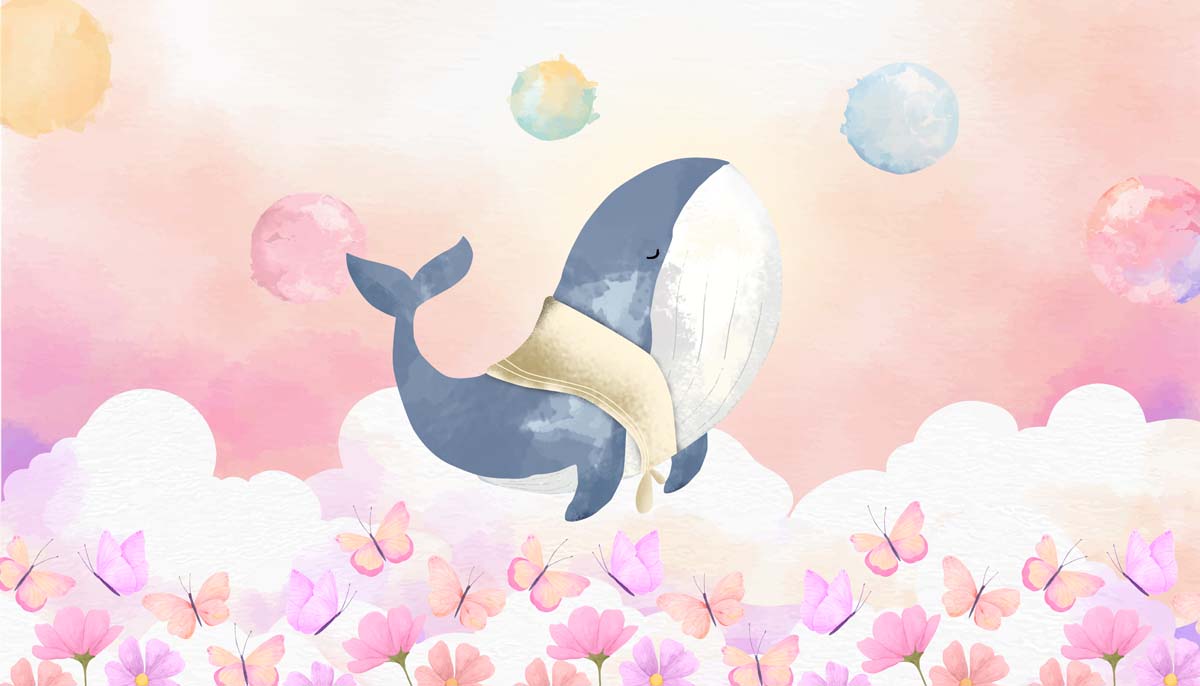 Whalora, Serene Whale in A Glowing Ethereal World Wallpaper Mural