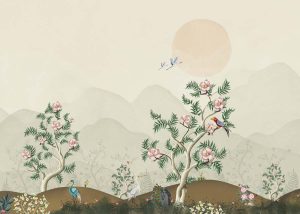 Zenith, Peaceful Asian Chinoiserie Landscape at Sunrise Mural