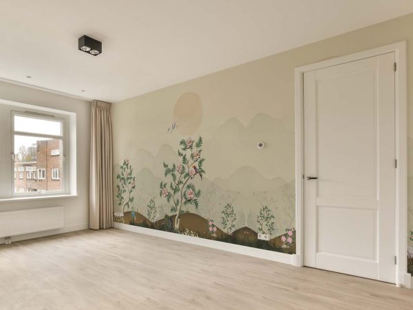Zenith, Peaceful Asian Chinoiserie Landscape at Sunrise Mural
