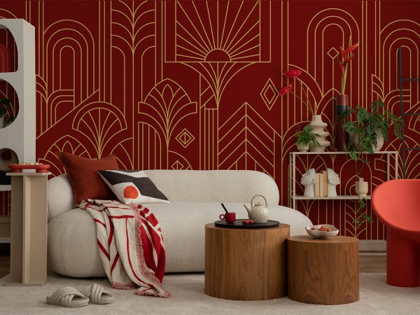 Decora, Red Gold Art Deco Vintage Glamour Mural