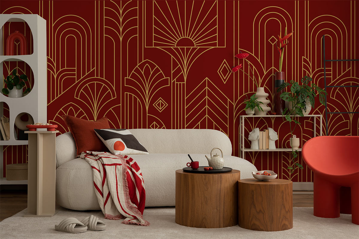 Decora, Red Gold Art Deco Vintage Glamour Mural