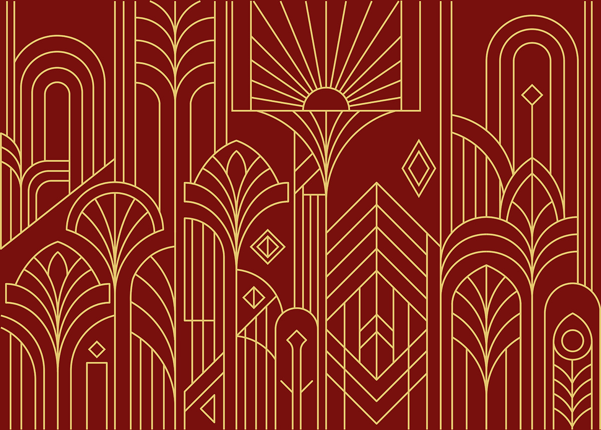 Decora, Red Gold Art Deco Vintage Glamour Mural