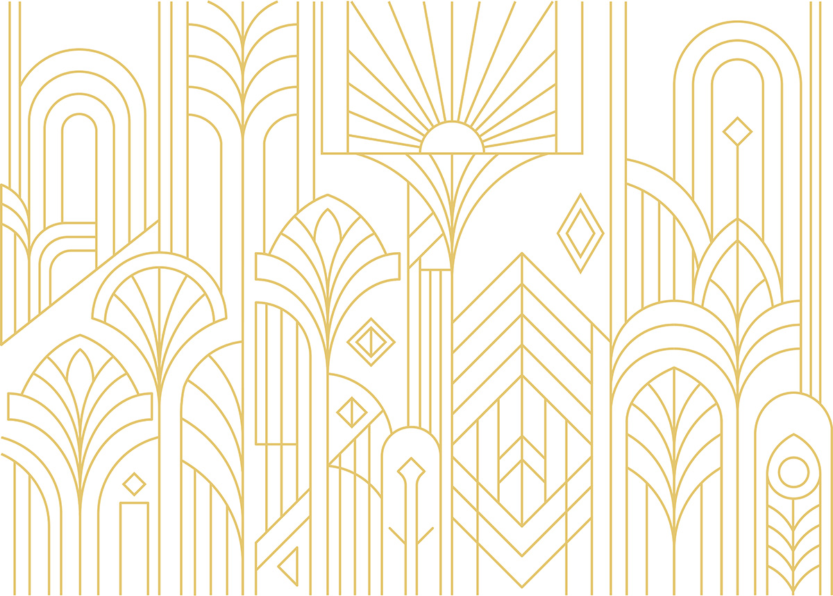 Decora, White Gold Art Deco Vintage Glamour Mural