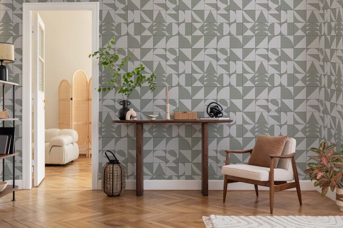 Greymont, Sage Geometric Tile Harmony Wallpaper
